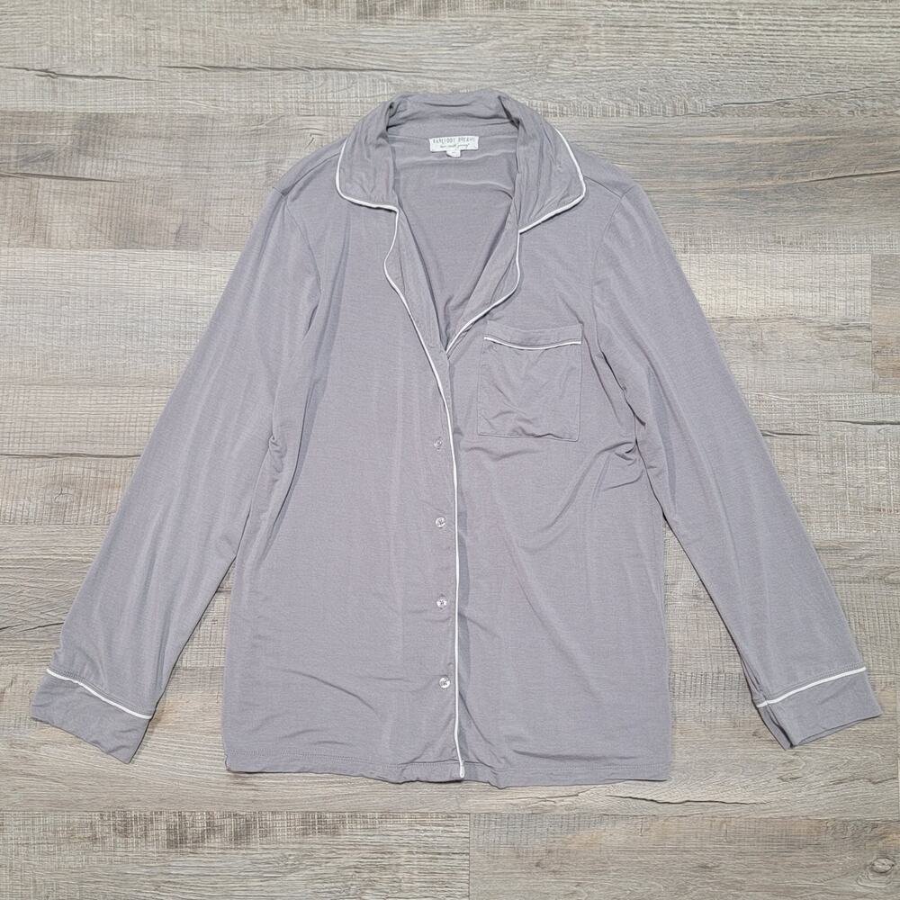 Barefoot Dreams Luxe Milk Jersey Piped Pajama PJ Button Up Shirt XS Gray Top - Picture 1 of 7